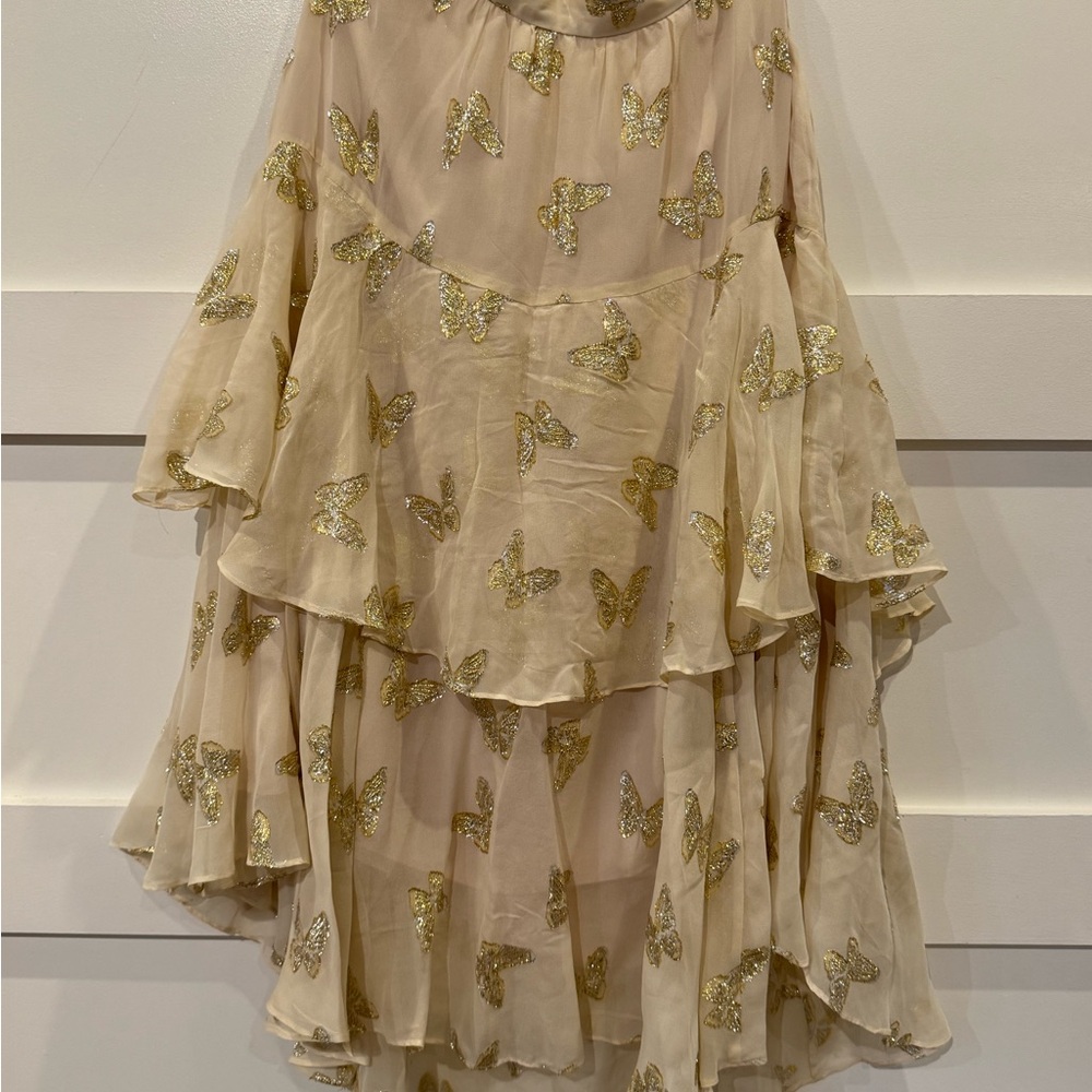 LoveShackFancy Cream Maxi Skirt with Gold Butterflies